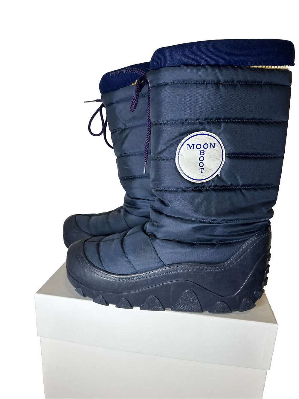 RARE VINTAGE MOON BOOTS, WOMEN'S SIZE 9, 10. Snow Ski Snowboard Shoes Navy Blue